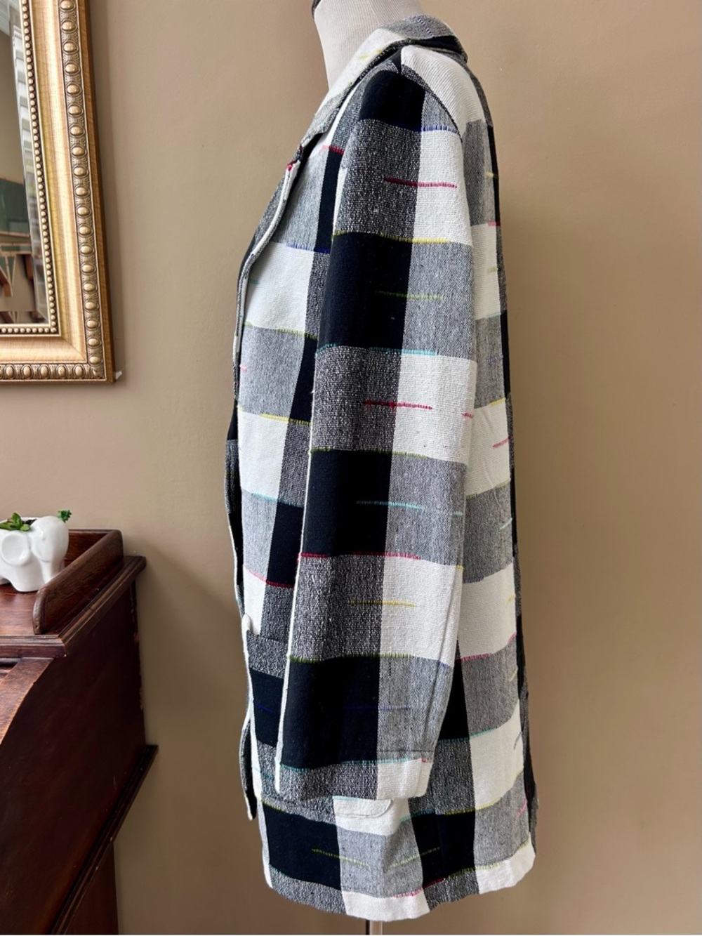 Anthropologie The Odells Cairo Plaid Blazer Jacket Black White Gingham Check L - Picture 10 of 16
